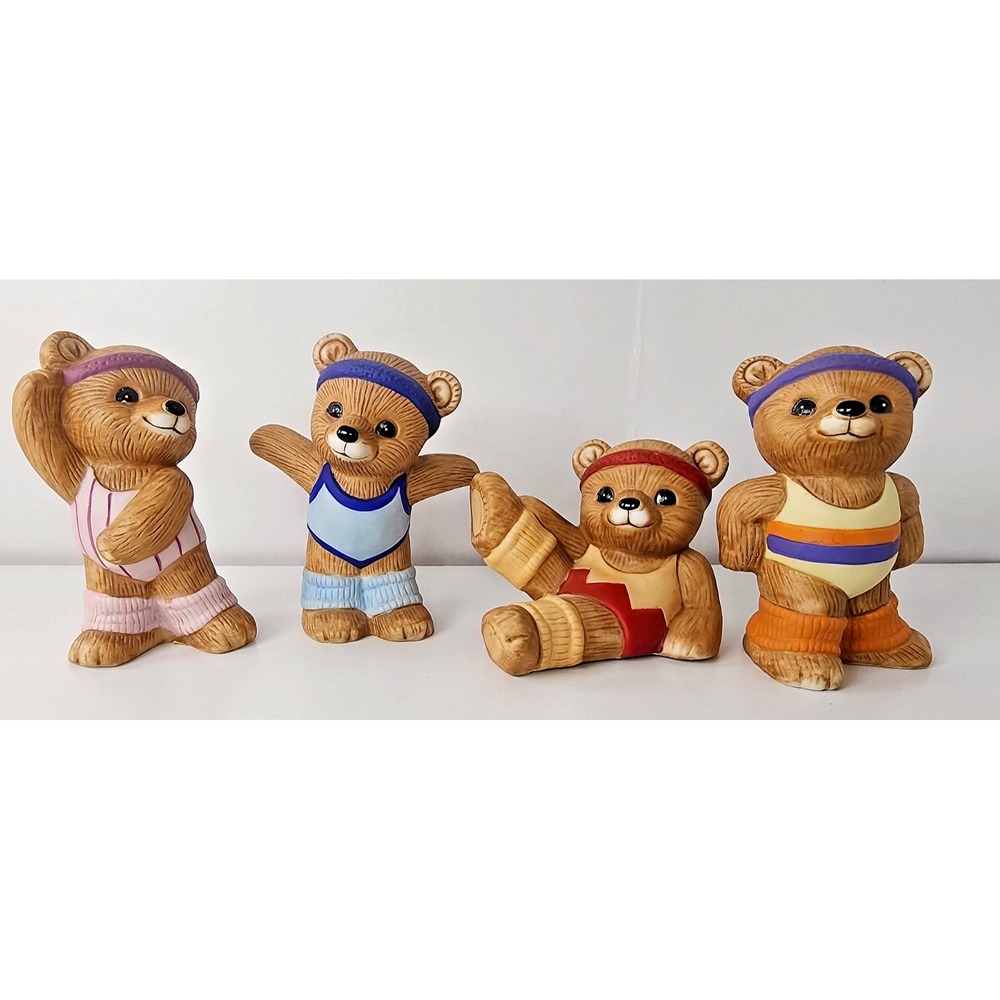Homco Exercise Bears in Workout Outfits in Workout Poses #1448 Vintage Set Of 4